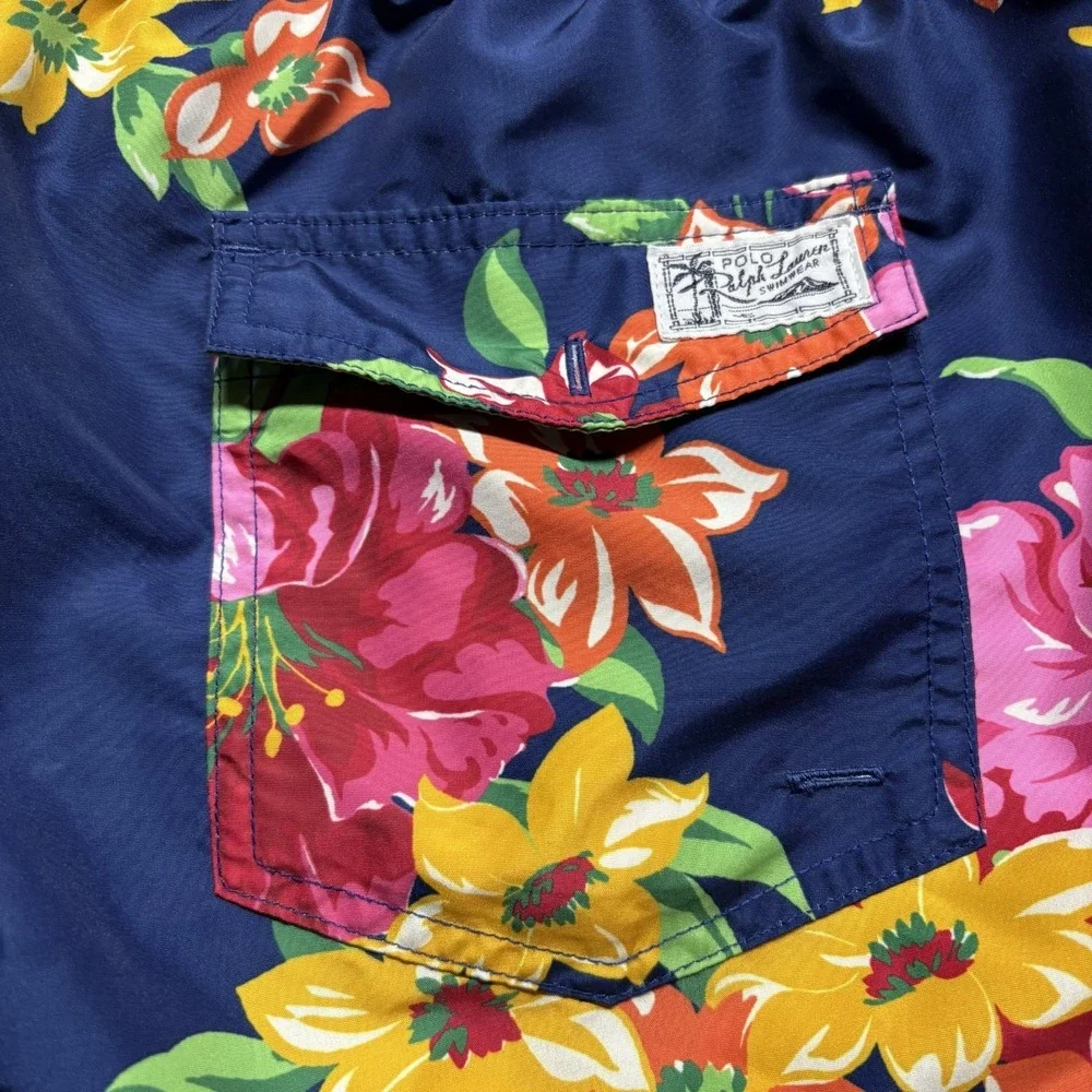 Polo Ralph Lauren Men's‎ XL Blue Floral  Hibiscus Graphic Print Swim Trunks